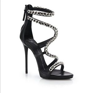 Giuseppe Zanotti Black Silver Snake Chain Heels